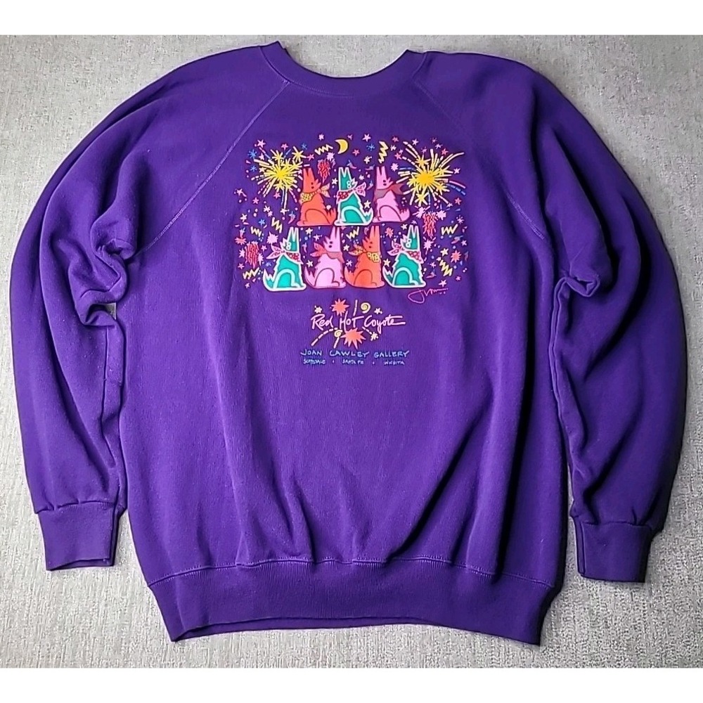 Jeff Low Coyote Chorus Line USA Made Joan Cawley Gallery Purple Pullover XL 80's